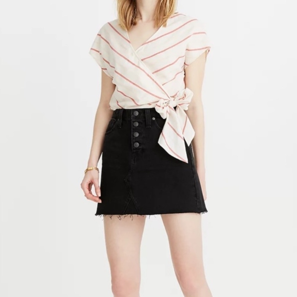Madewell Rigid Denim A-Line Mini Skirt Lunar Wash Button Front Size 23 Women’s